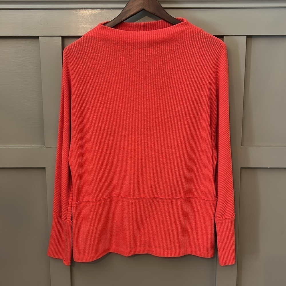 Anthropologie Eri + Ali Mock Neck Ribbed Knit Sweater Tomato Red Orange Medium